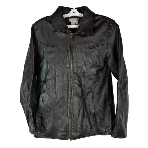 Coldwater Creek Women's Black Leather Jacket Zip Closure Size L