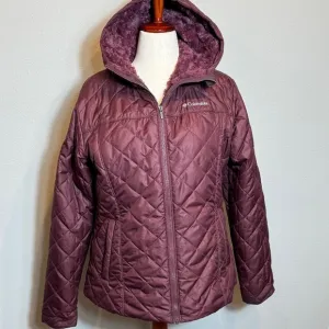 Columbia maroon quilted and faux fur lined jacket with faux fur lined hood Sz XL