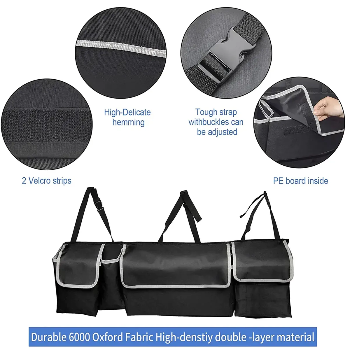 Custom Logo Car Trunk Hanging Organizer Fit Your Car, Thick Backseat Trunk Storage Bag with 4 Pockets and 3 Adjustable Shoulder Straps, Foldable Car Trunk Interior Accessories Releases Your Trunk Space