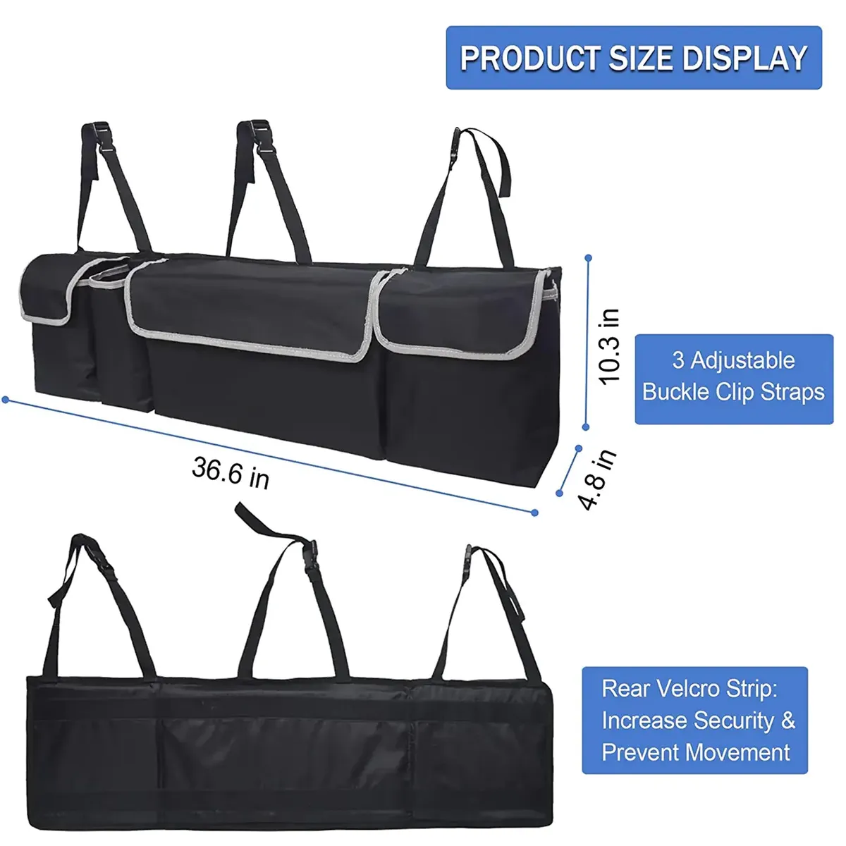 Custom Logo Car Trunk Hanging Organizer Fit Your Car, Thick Backseat Trunk Storage Bag with 4 Pockets and 3 Adjustable Shoulder Straps, Foldable Car Trunk Interior Accessories Releases Your Trunk Space