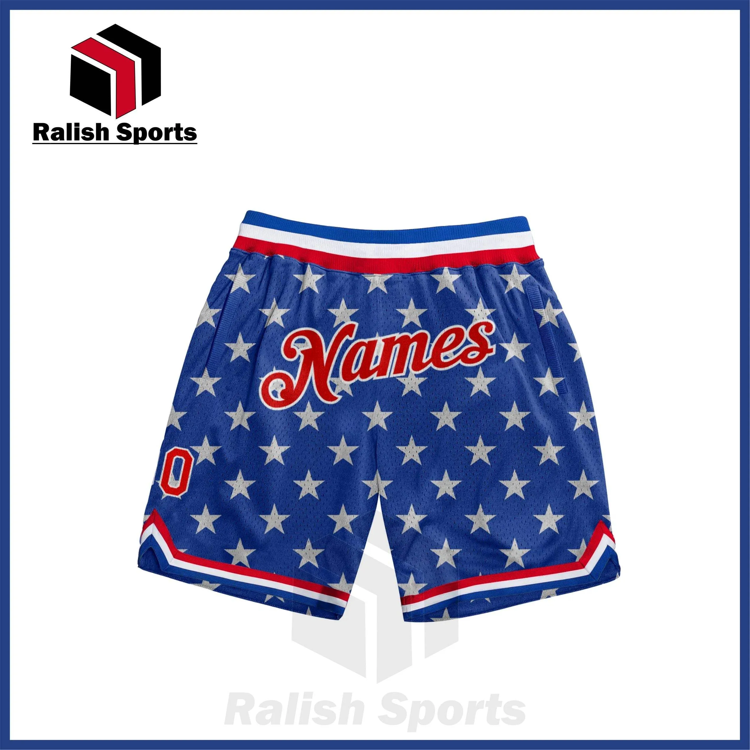 Custom Royal Red-White 3D Pattern Design American Flag Authentic Basketball Shorts