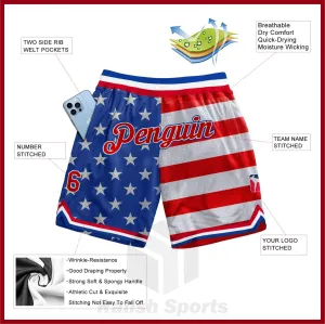 Custom Royal Red-White 3D Pattern Design American Flag Authentic Basketball Shorts