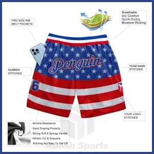 Custom Royal Royal-Red 3D Pattern Design American Flag Authentic Basketball Shorts