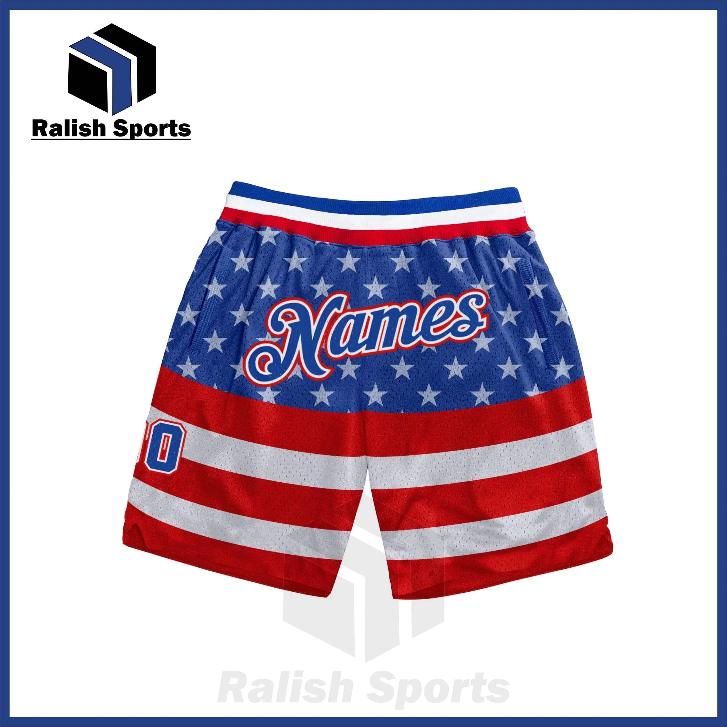 Custom Royal Royal-Red 3D Pattern Design American Flag Authentic Basketball Shorts