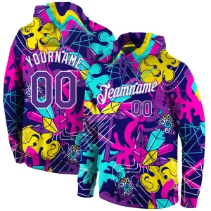 Custom Stitched Graffiti Pattern Purple-White 3D Sports Pullover Sweatshirt Hoodie