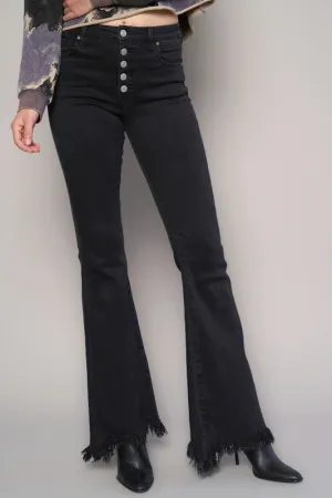 Denim Lab USA Button Fly Fray Hem Flare Jeans