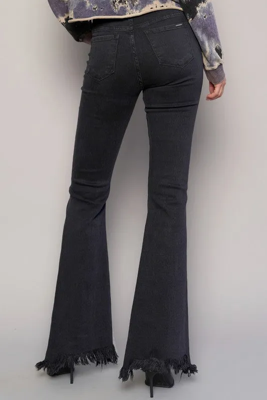 Denim Lab USA Button Fly Fray Hem Flare Jeans