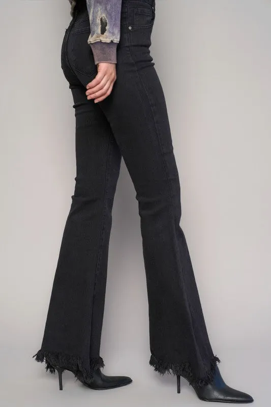 Denim Lab USA Button Fly Fray Hem Flare Jeans