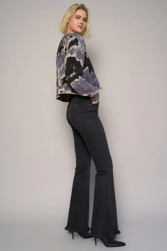 Denim Lab USA Button Fly Fray Hem Flare Jeans