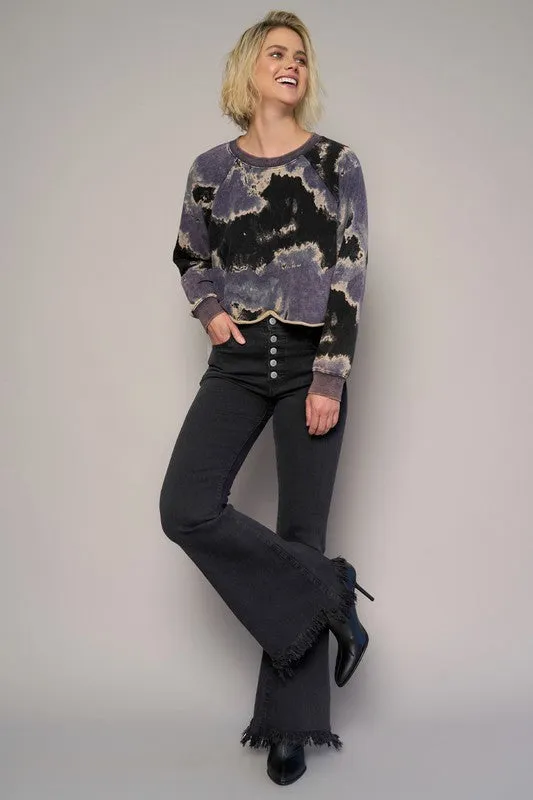 Denim Lab USA Button Fly Fray Hem Flare Jeans