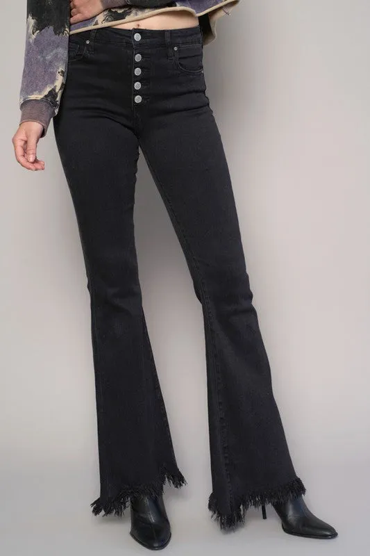 Denim Lab USA Button Fly Fray Hem Flare Jeans