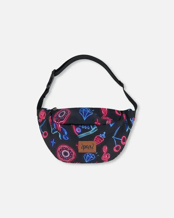 Deux Par Deux Printed Fanny Pack Black And Blue And Pink Items