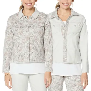 DG2 by Diane Gilman Women's Plus Size Reversible Twill Denim Jacket