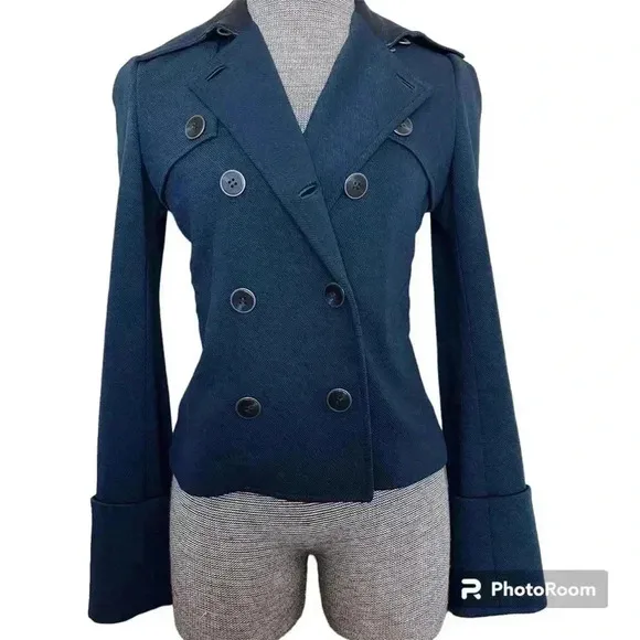 Diane Von Furstenberg Eliot Blue WOOL Double Breasted Military Blazer Jacket 4