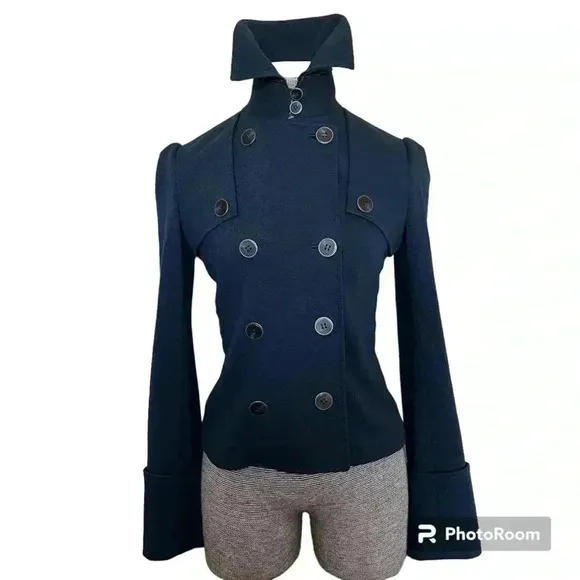 Diane Von Furstenberg Eliot Blue WOOL Double Breasted Military Blazer Jacket 4