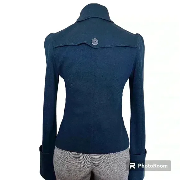 Diane Von Furstenberg Eliot Blue WOOL Double Breasted Military Blazer Jacket 4