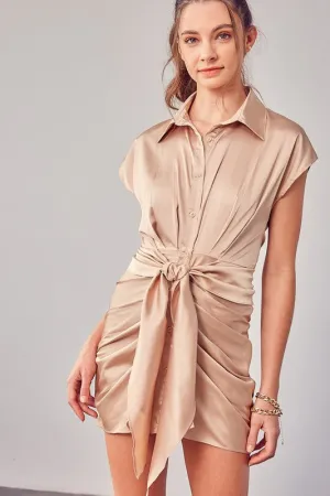 Do   Be Collection Junior Collar Button Up Front Tie Dress