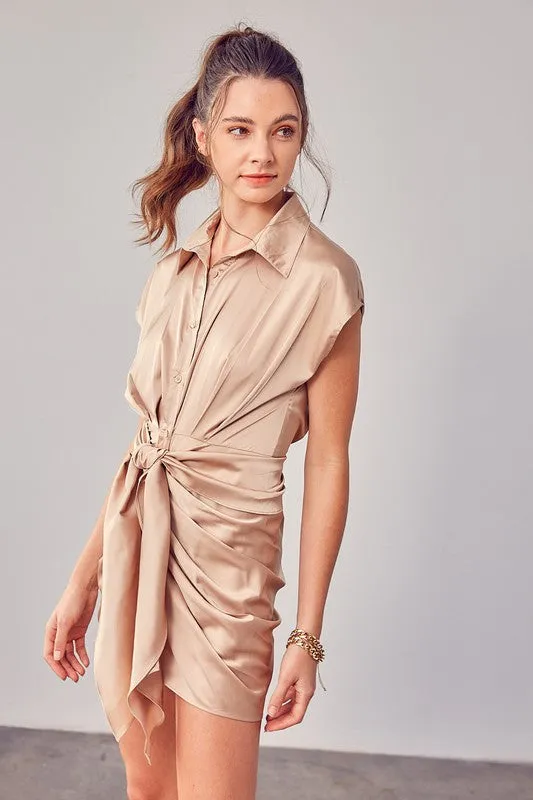 Do   Be Collection Junior Collar Button Up Front Tie Dress