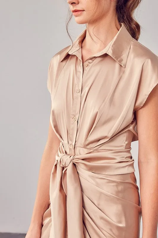 Do   Be Collection Junior Collar Button Up Front Tie Dress