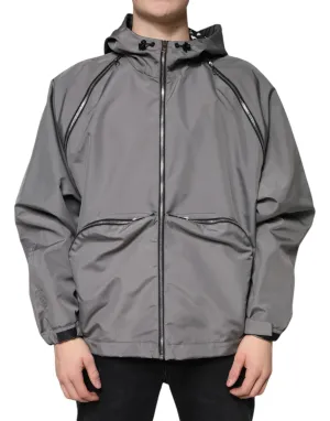 Dolce&Gabbana Men Gray Jacket 100% Polyester Hooded Full Zip Casual Bomber IT 48