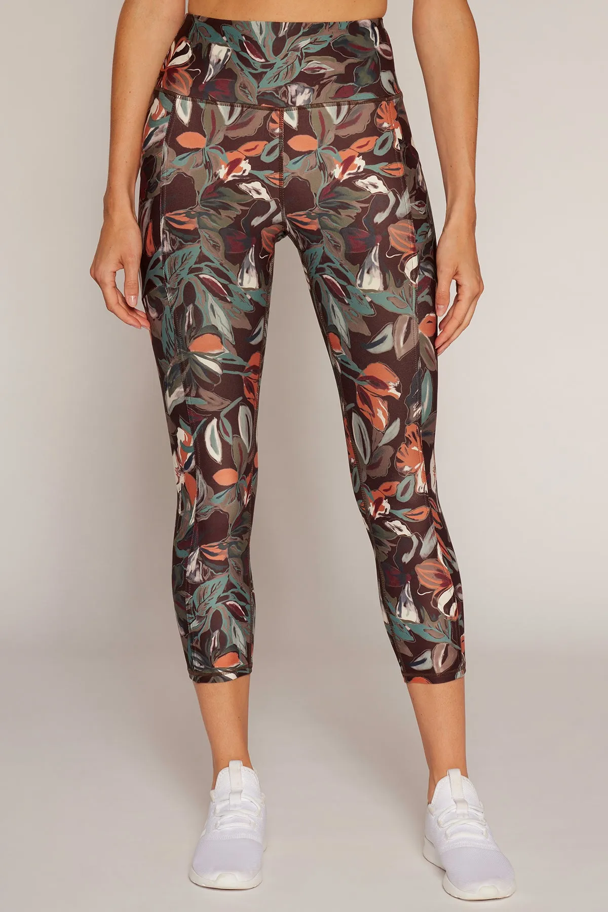 Drew Tummy Control Pocket Mid Calf (Choc Plum Abstract Acrylic Floral)