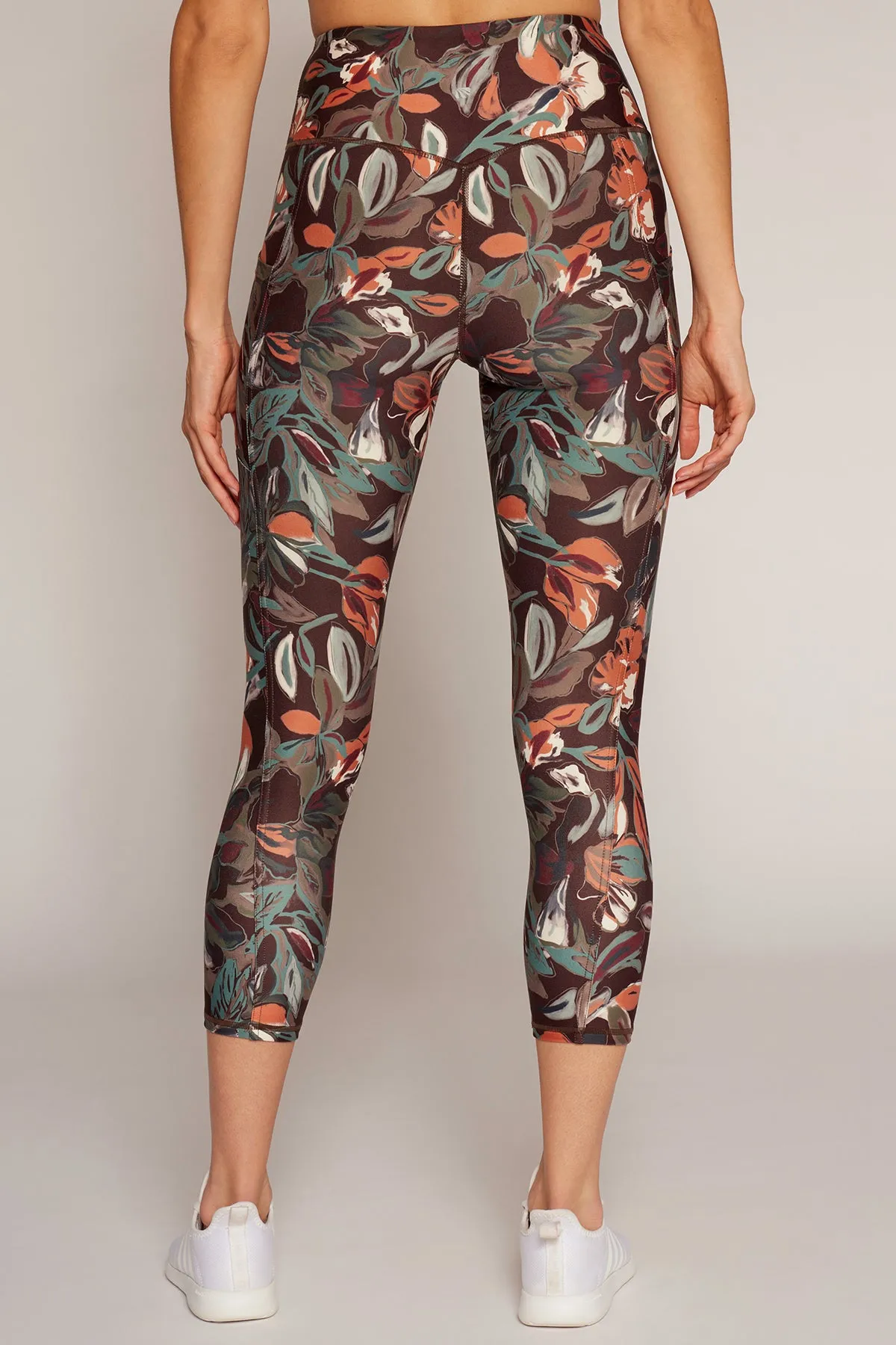 Drew Tummy Control Pocket Mid Calf (Choc Plum Abstract Acrylic Floral)