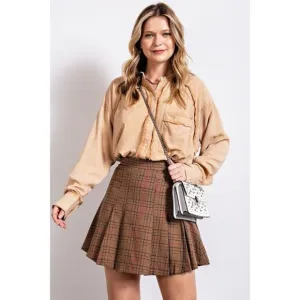 Easel Toffeee Plaid Print Pleated Side Zip Closure Flared Mini Skirt