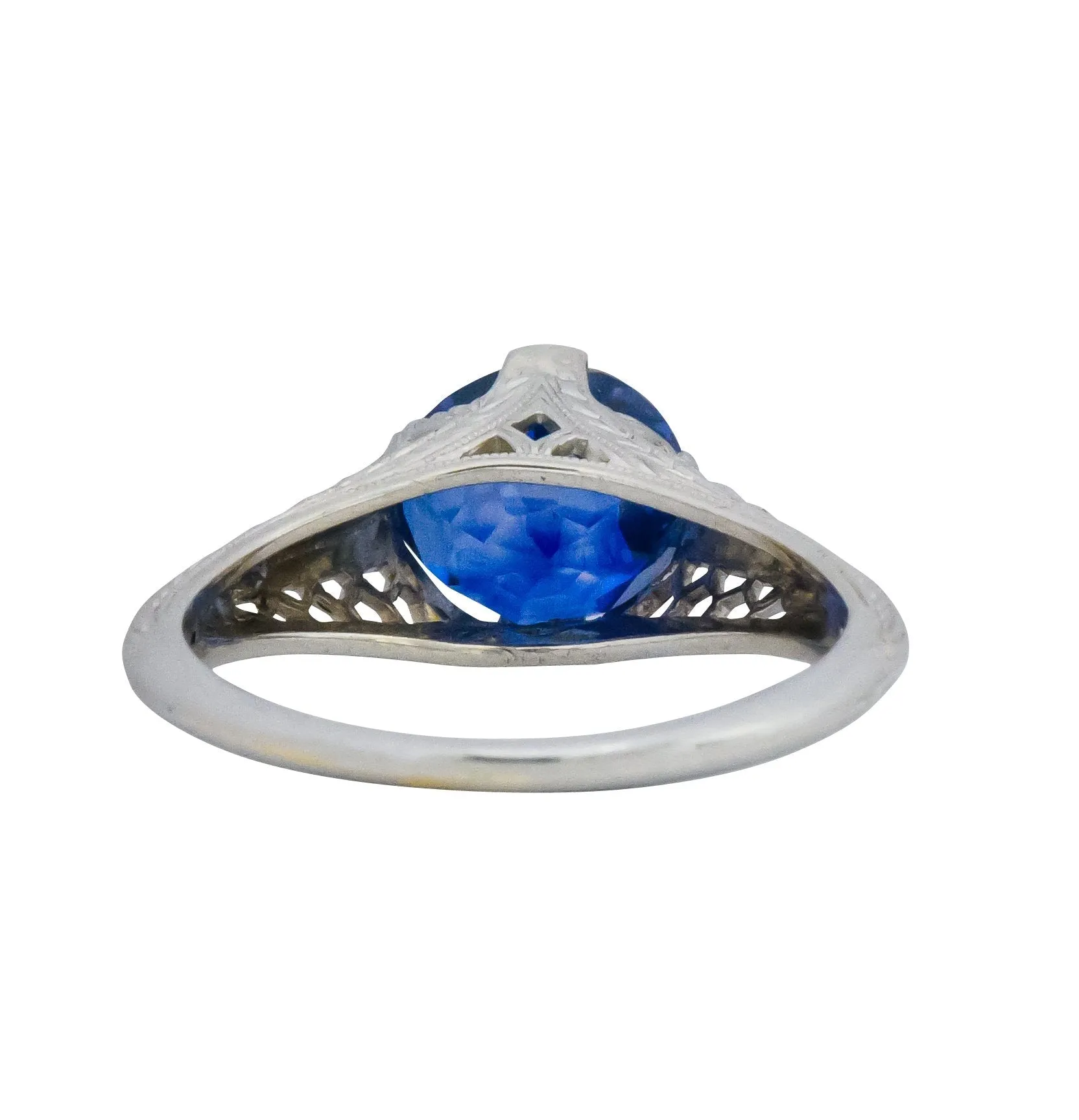 Edwardian 2.91 CTW No Heat Ceylon Sapphire 18 Karat White Gold Ring AGL