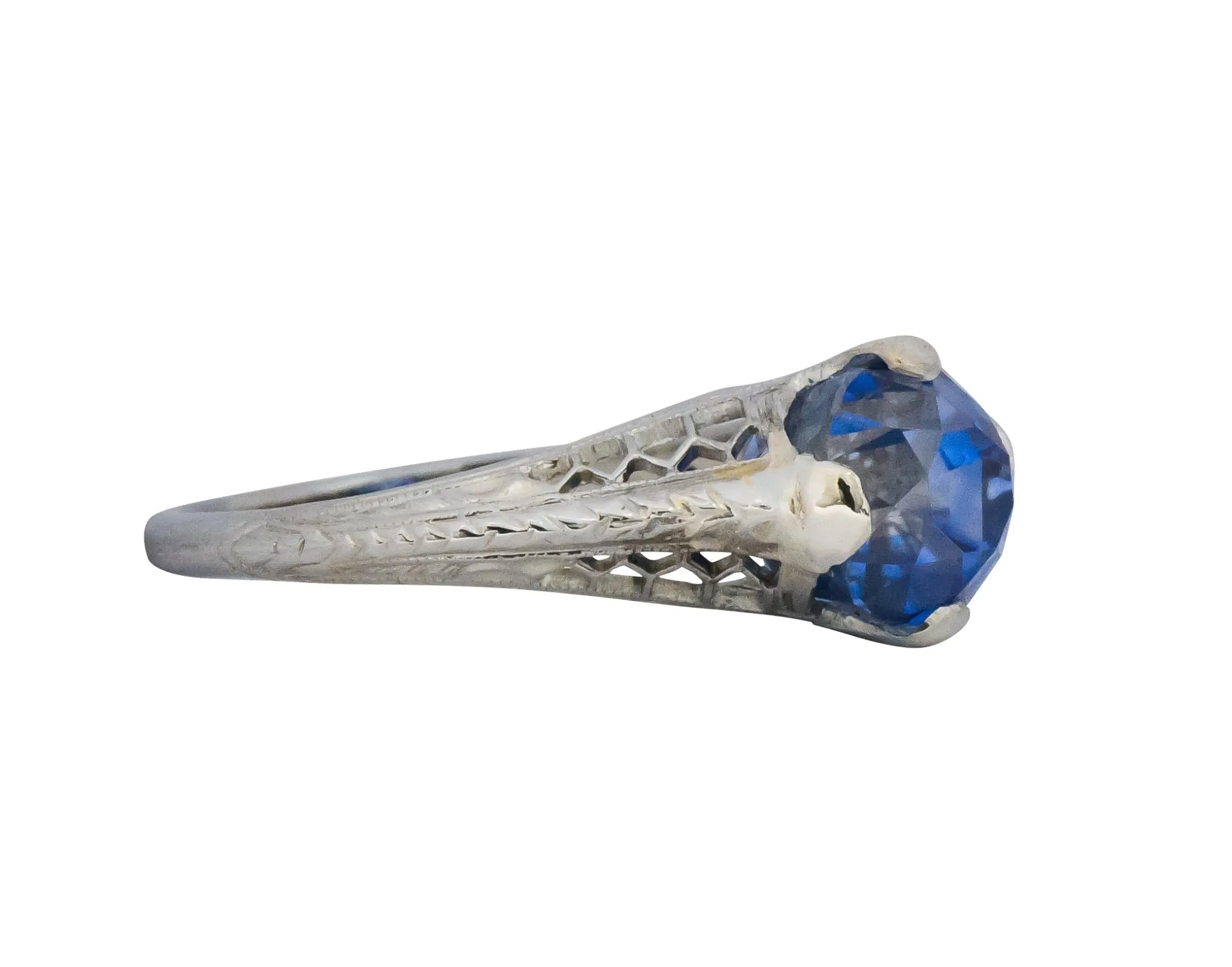 Edwardian 2.91 CTW No Heat Ceylon Sapphire 18 Karat White Gold Ring AGL