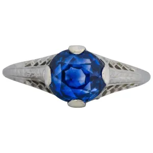Edwardian 2.91 CTW No Heat Ceylon Sapphire 18 Karat White Gold Ring AGL