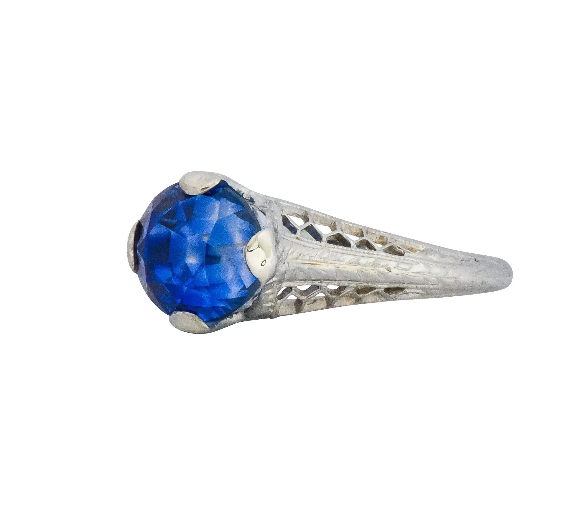 Edwardian 2.91 CTW No Heat Ceylon Sapphire 18 Karat White Gold Ring AGL