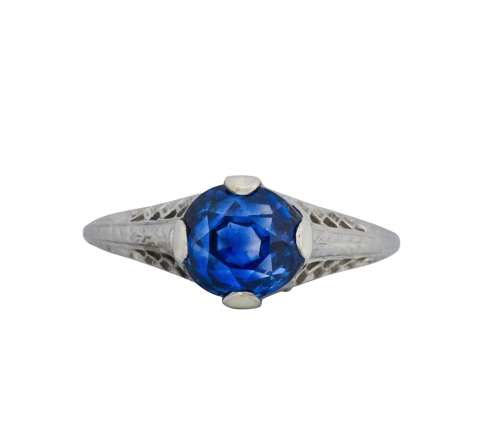 Edwardian 2.91 CTW No Heat Ceylon Sapphire 18 Karat White Gold Ring AGL