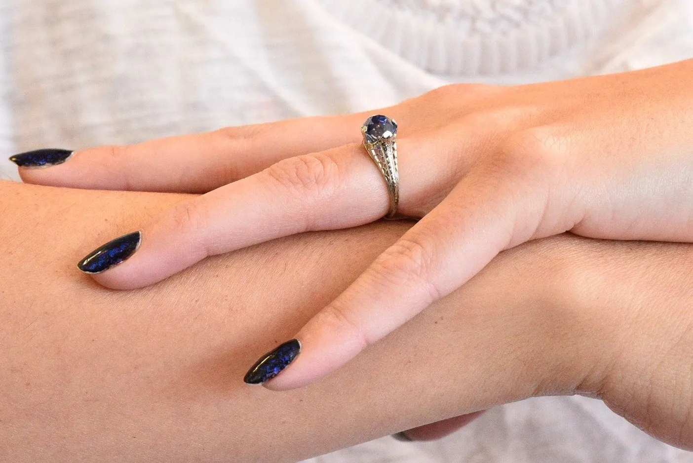 Edwardian 2.91 CTW No Heat Ceylon Sapphire 18 Karat White Gold Ring AGL