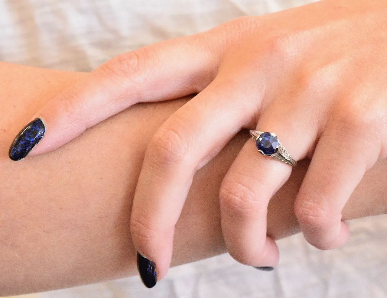 Edwardian 2.91 CTW No Heat Ceylon Sapphire 18 Karat White Gold Ring AGL