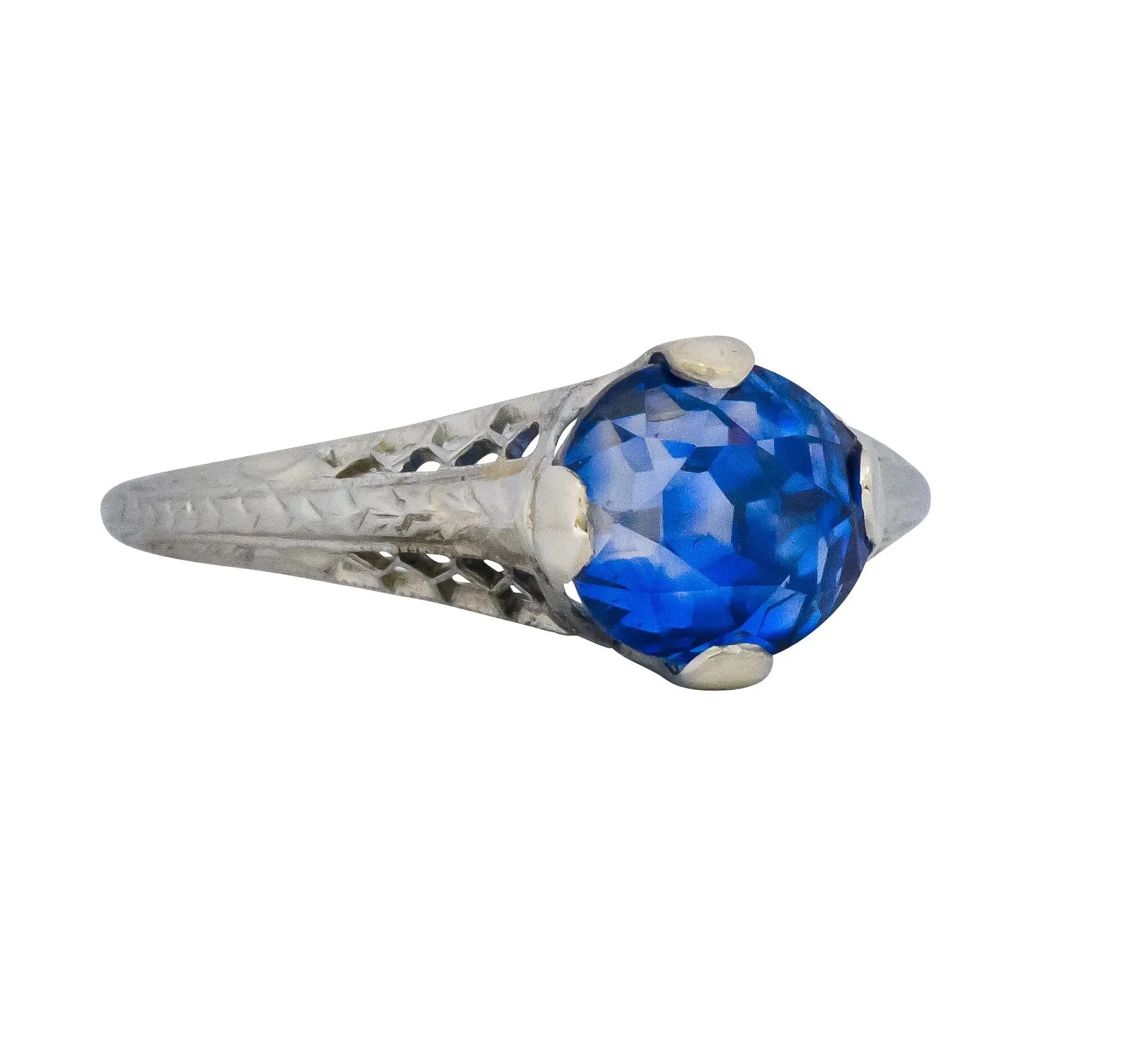 Edwardian 2.91 CTW No Heat Ceylon Sapphire 18 Karat White Gold Ring AGL