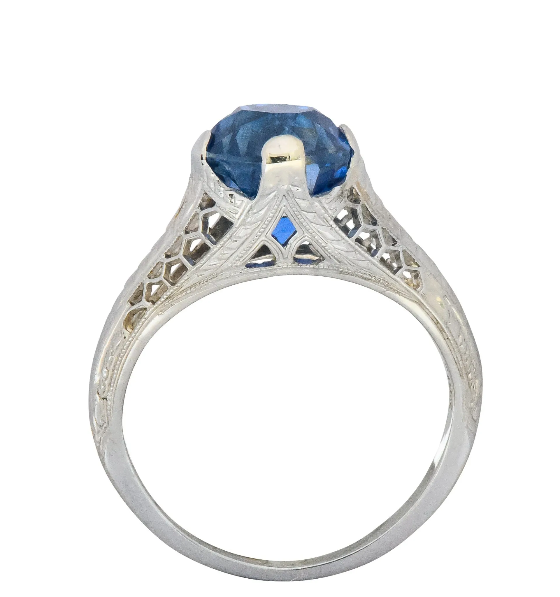 Edwardian 2.91 CTW No Heat Ceylon Sapphire 18 Karat White Gold Ring AGL