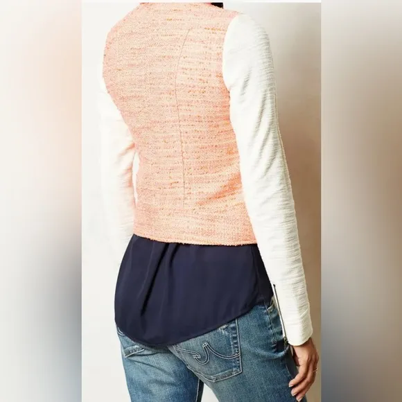 Elevenses Blushed Tweed Moto Jacket Size 8 Regular Pink ANTHROPOLOGIE