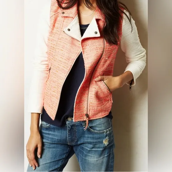 Elevenses Blushed Tweed Moto Jacket Size 8 Regular Pink ANTHROPOLOGIE