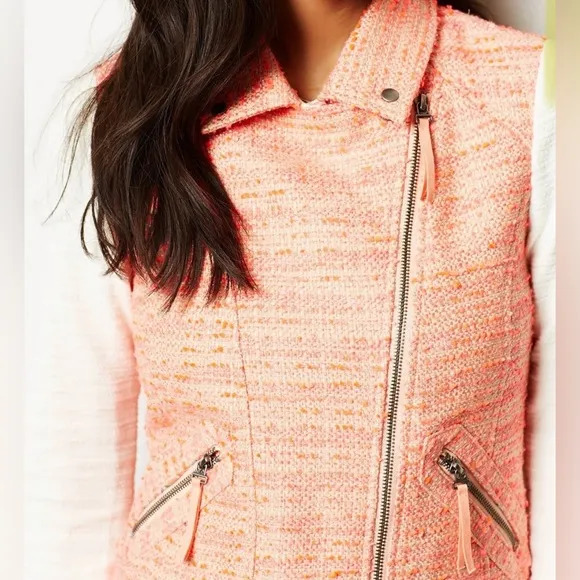 Elevenses Blushed Tweed Moto Jacket Size 8 Regular Pink ANTHROPOLOGIE