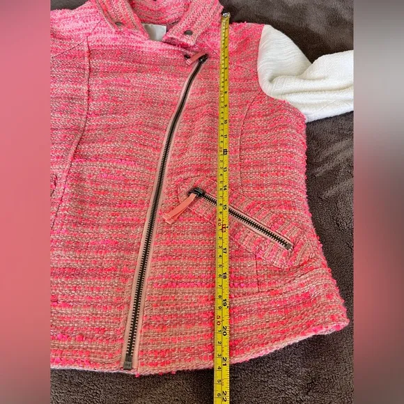 Elevenses Blushed Tweed Moto Jacket Size 8 Regular Pink ANTHROPOLOGIE