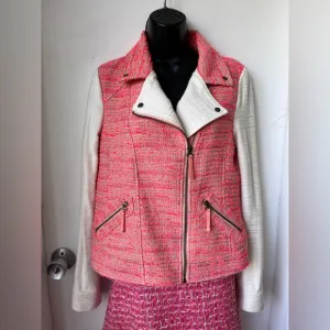 Elevenses Blushed Tweed Moto Jacket Size 8 Regular Pink ANTHROPOLOGIE