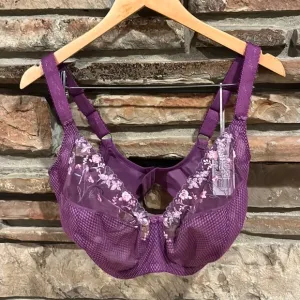 Elomi Charley Floral Lace Side Support Plunge Bra in Pansy Purple 36 M