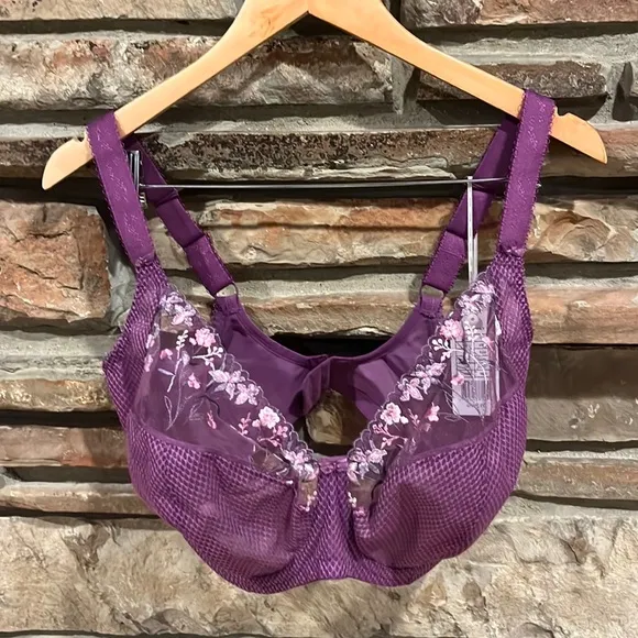 Elomi Charley Floral Lace Side Support Plunge Bra in Pansy Purple 36 M