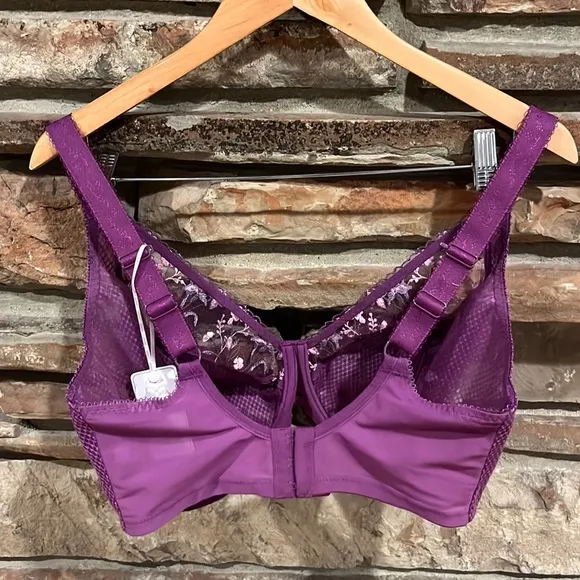 Elomi Charley Floral Lace Side Support Plunge Bra in Pansy Purple 36 M