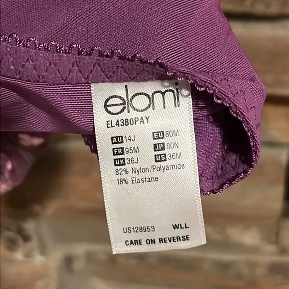 Elomi Charley Floral Lace Side Support Plunge Bra in Pansy Purple 36 M
