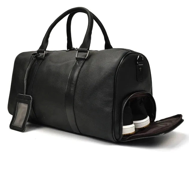 Endeavor Leather Carry-On Duffel Bag Weekender - Black/Brown - 16 inches