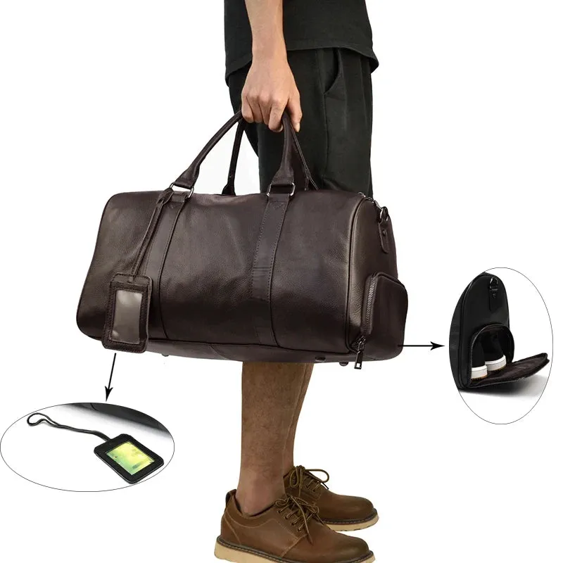 Endeavor Leather Carry-On Duffel Bag Weekender - Black/Brown - 16 inches
