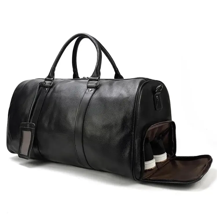 Endeavor Leather Carry-On Duffel Bag Weekender - Black/Brown - 16 inches