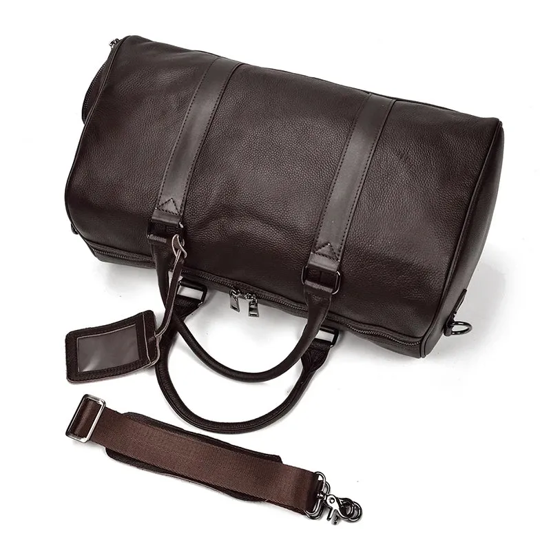 Endeavor Leather Carry-On Duffel Bag Weekender - Black/Brown - 16 inches