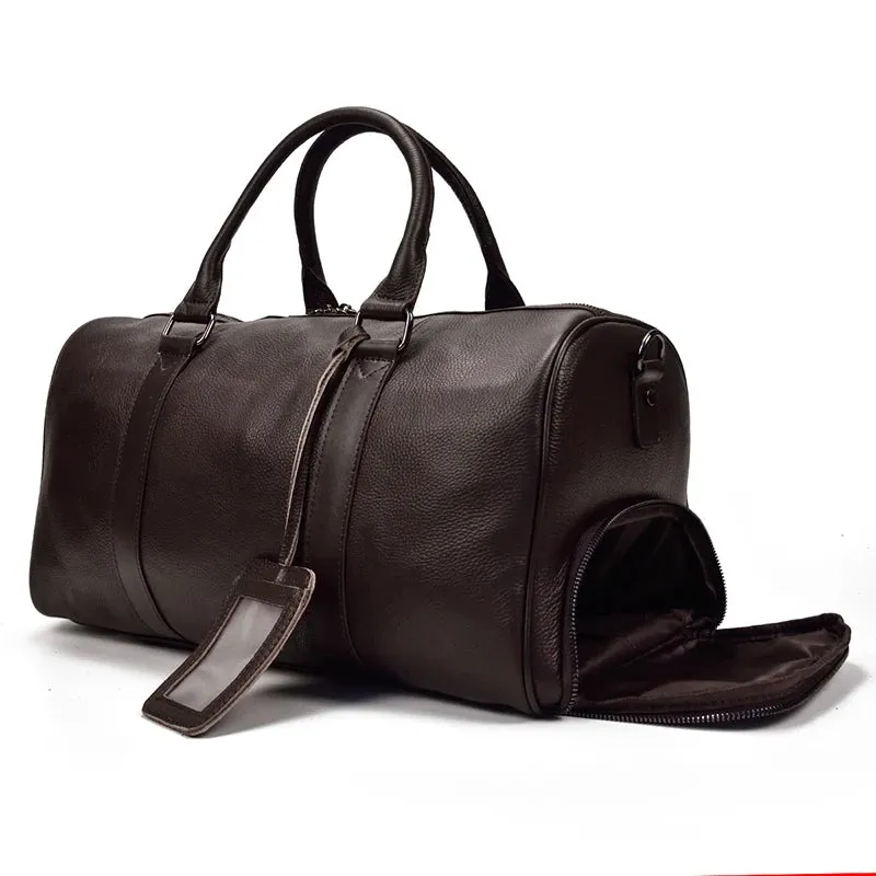 Endeavor Leather Carry-On Duffel Bag Weekender - Black/Brown - 16 inches